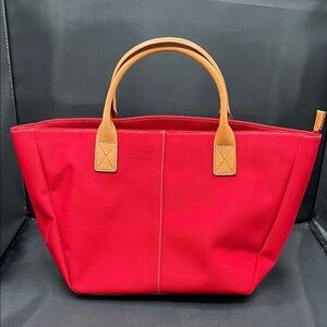 Lands' End Red Tote with Brown Handles